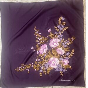 Vintage Leonardi Italian Purple Pink Gold Floral Square Scarf Spring Easter 30"